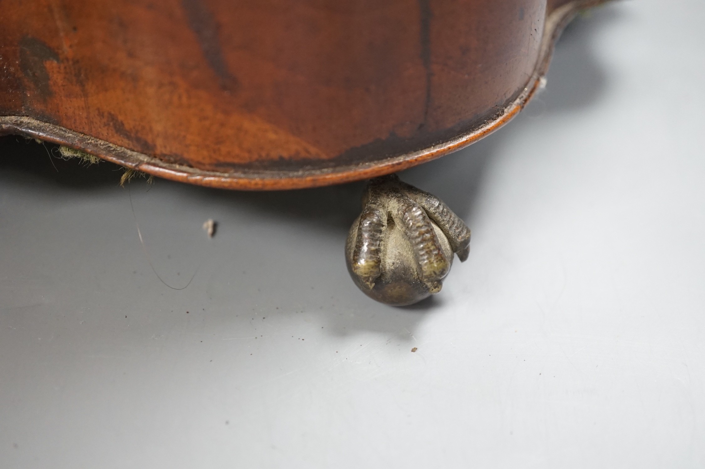 A George III mahogany knife box, with ball and claw feet, 38cms high